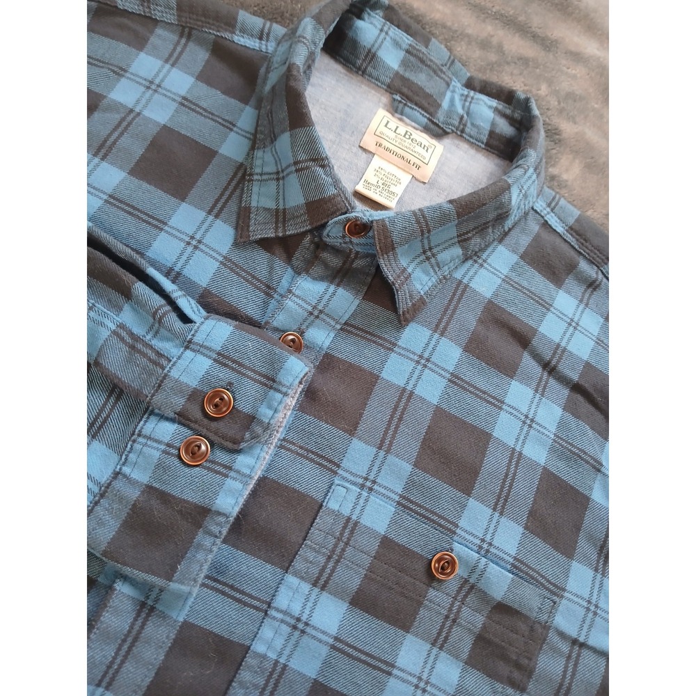 LL Bean Flannel Shirt Lightweight Button Mens‎ LARGE cotton polyester elastane